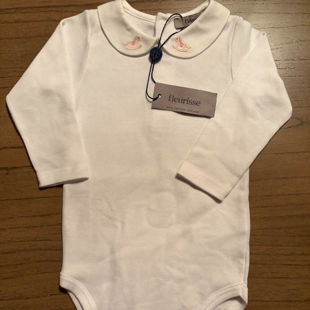 Fleurisse Baby Girl's Italian Embroidered Pink Rocking Horse Shirt 12Mo.